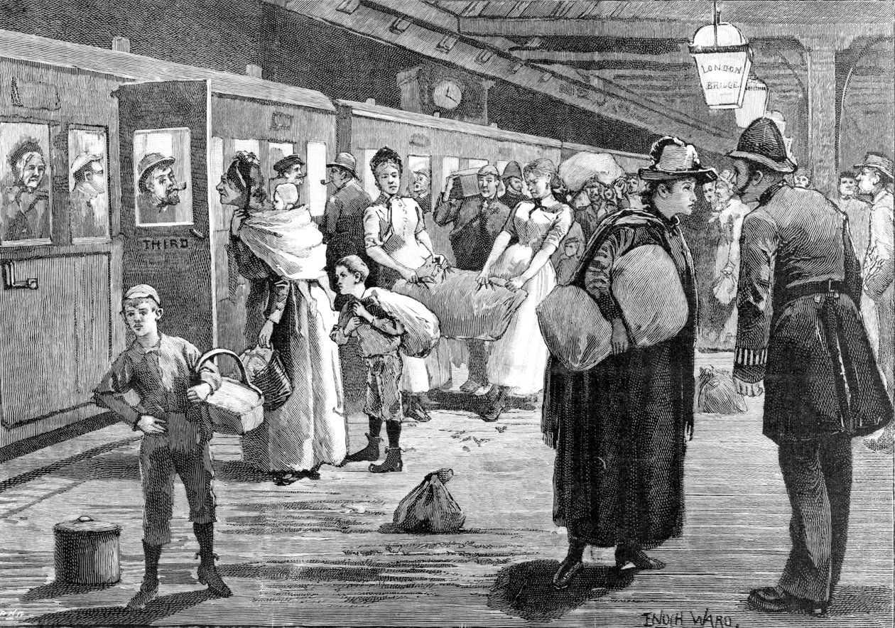 Hop-pickers a partir da estação ferroviária London Bridge à meia-noite de 1891 de Enoch Ward