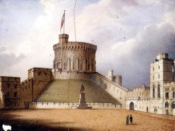 Placa de Worcester representando a Torre Redonda, Castelo de Windsor, uma de um par, c.1830-40 (porcelana) (para par ver 72834) de Enoch Doe
