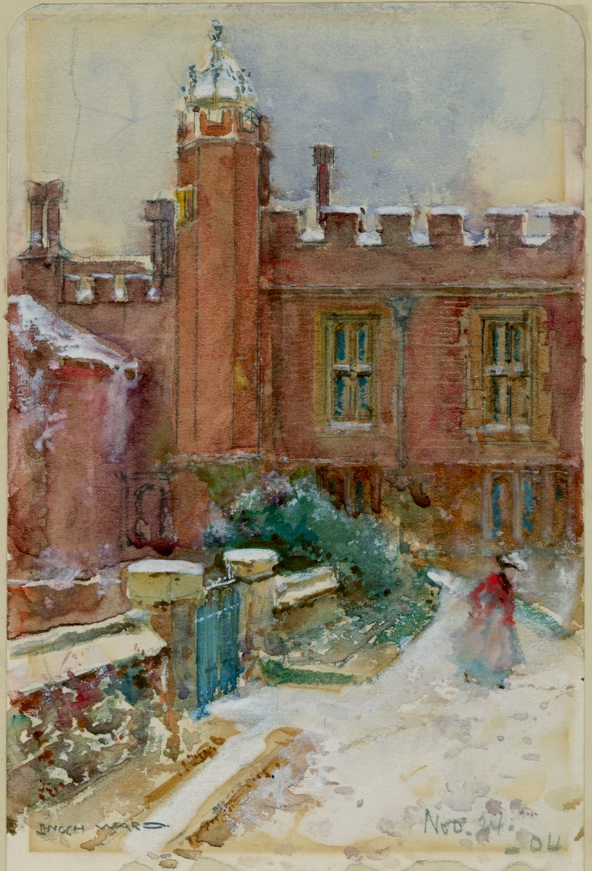 Uma figura na neve no Hampton Court Palace, 24 de Novembro de 1904 (aguarela sobre papel) de Enoch Ward