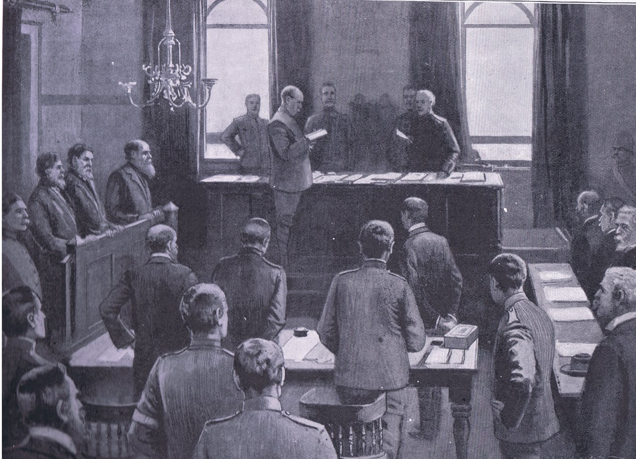 Um julgamento por traição em Bloemfontein, de After Pretoria: The Guerilla War publicado por Harmsworth Bros Limited, 1901 de Enoch Ward
