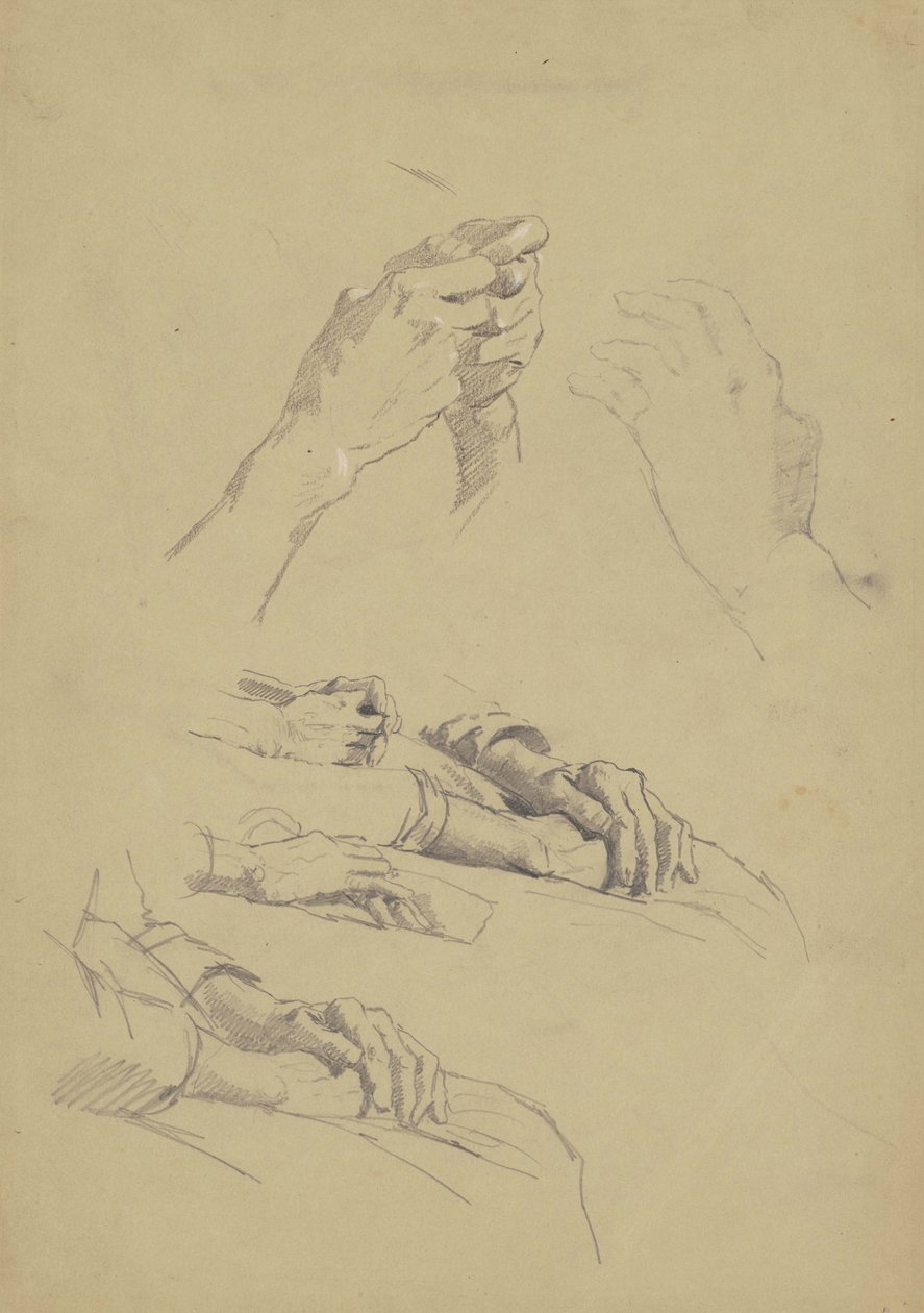 Seis Estudos de Mãos, c.1870-90 (grafite e giz sobre papel de seda) de Enoch Wood Perry