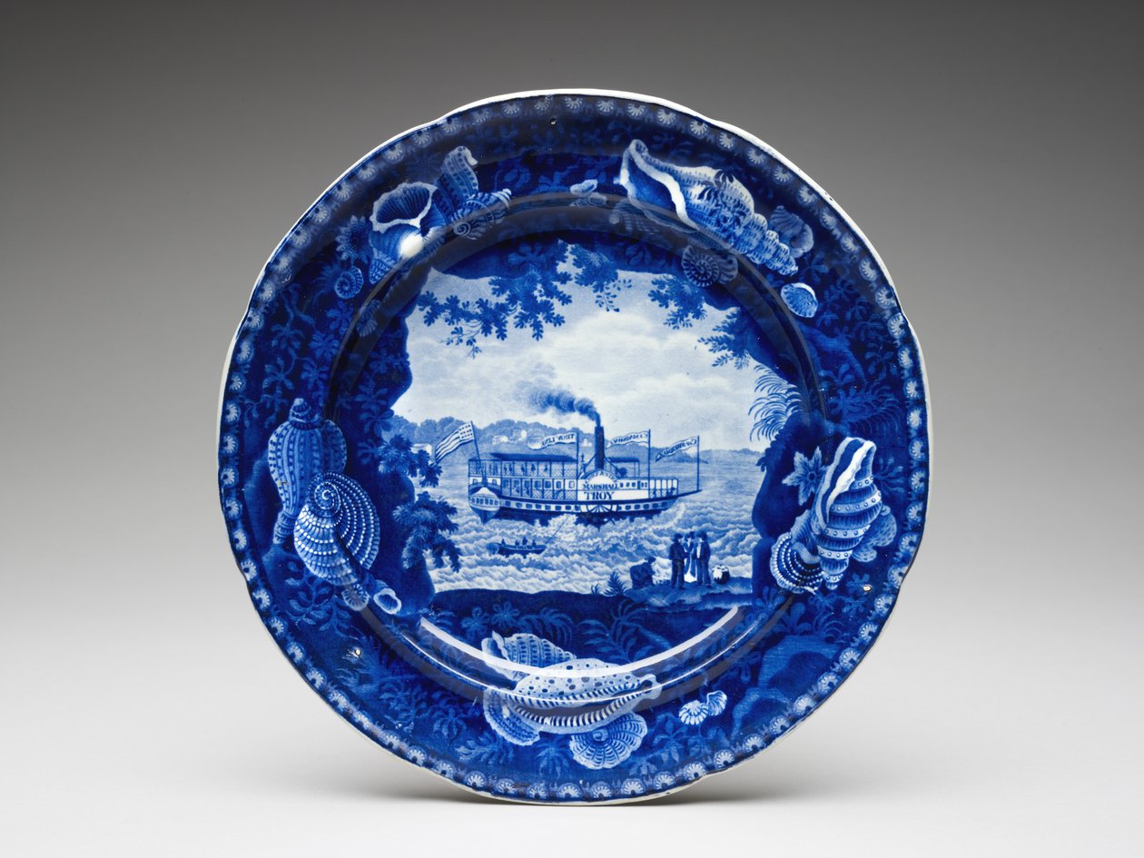 Placa, c. 1825-1846 (cerâmica vitrificada com chumbo com impressão de transferência) de Enoch Wood and Sons