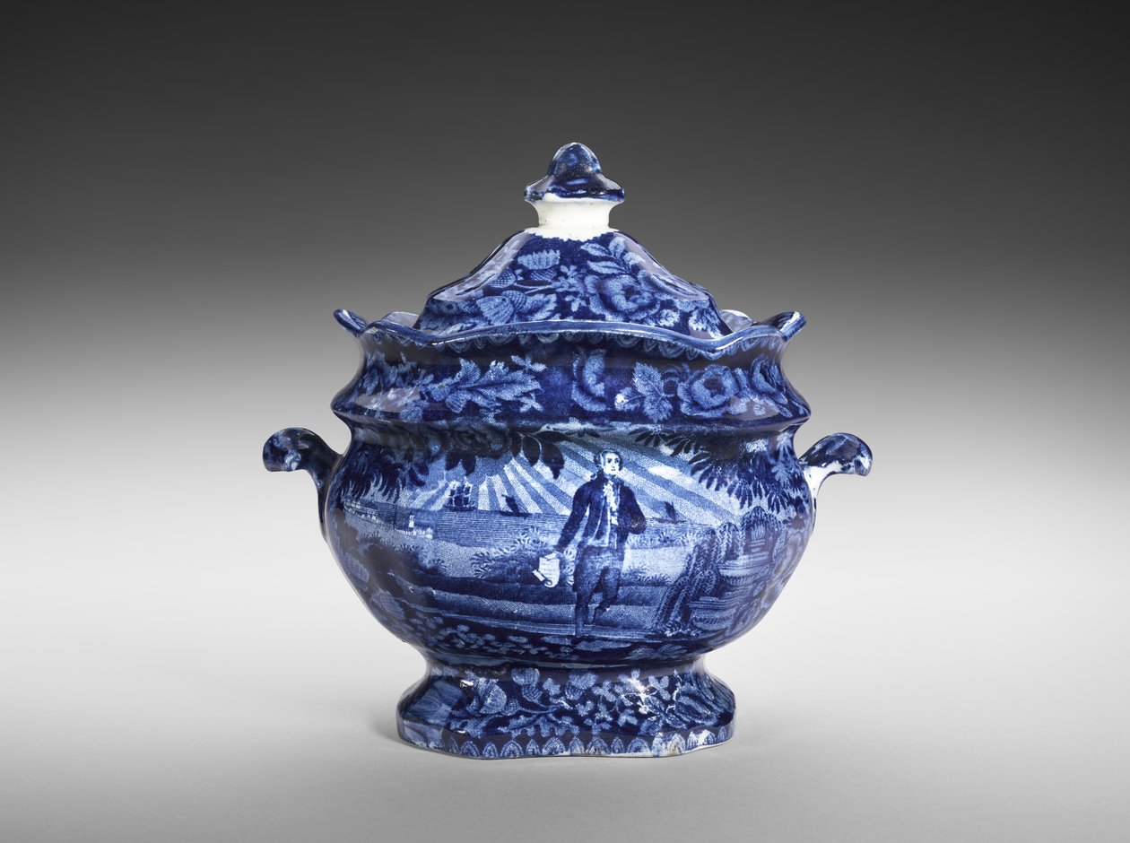 Açucareiro, c.1818-46 (faiança vitrificada com chumbo com impressão de transferência) de Enoch Wood and Sons