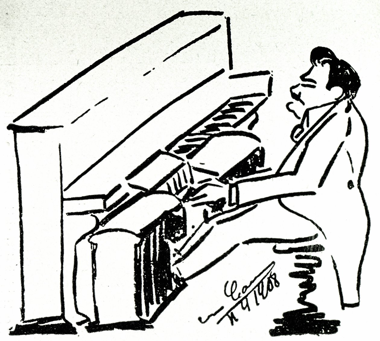 Autocaricatura do cantor lírico Enrico Caruso na pianola de Enrico Caruso