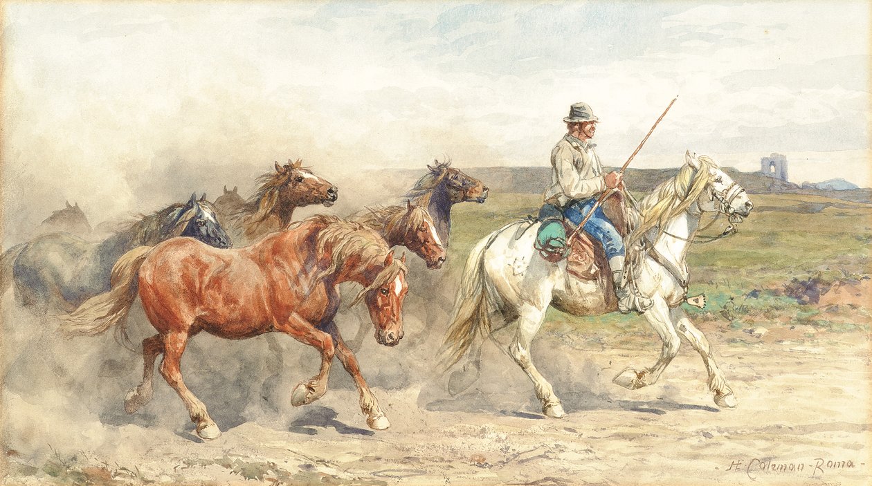 Cavalos a cavalo no Campagna romano de Enrico Coleman