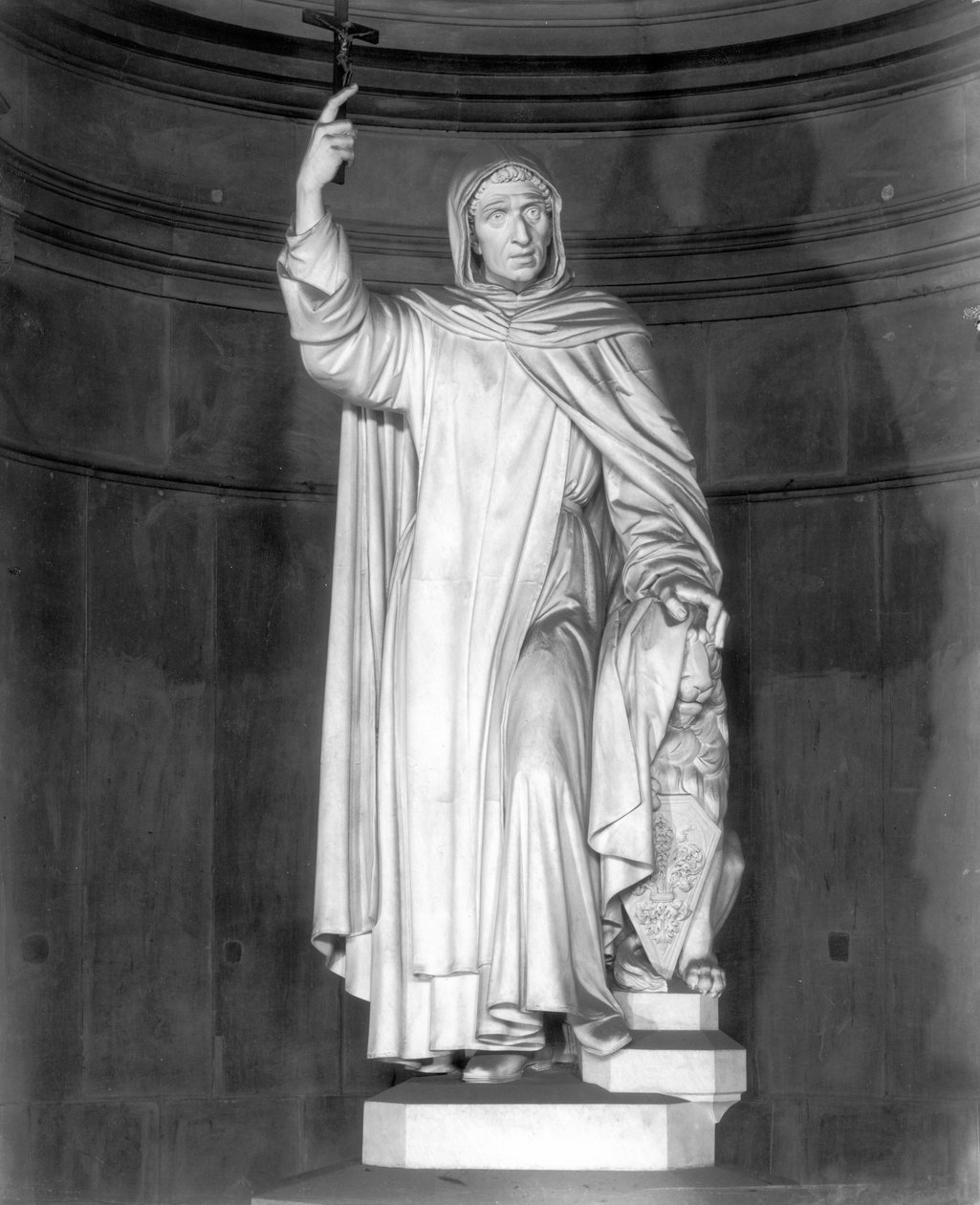 Monumento a Girolamo Savonarola (1452-98) (mármore) (foto a p/b) de Enrico Pazzi