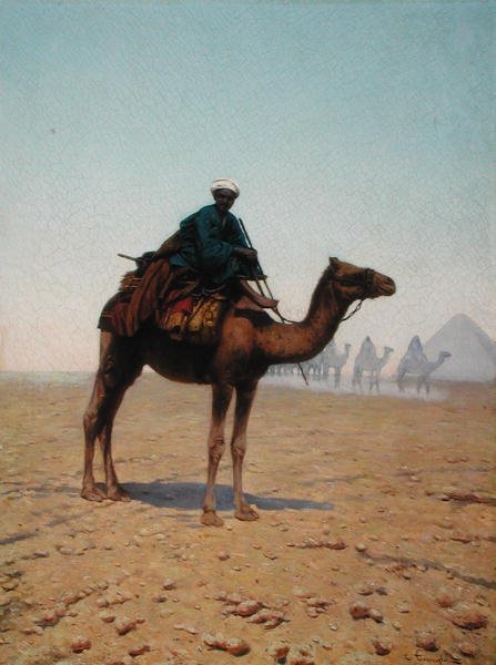 Uma caravana passando por uma pirâmide, c.1869 (óleo sobre tela) de Enrico Tarenghi
