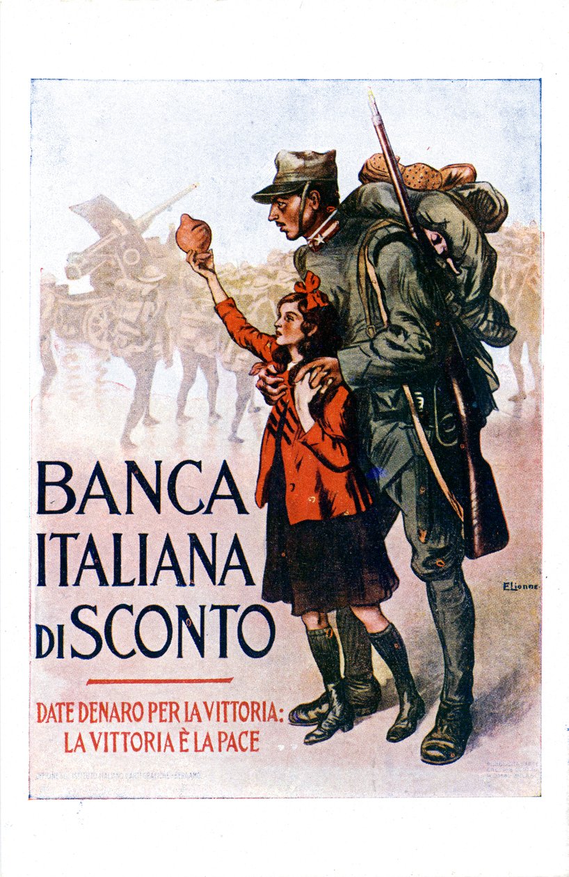 Primeira Guerra Mundial: cartaz italiano incentivando um empréstimo nacional de Enrico della Lionne