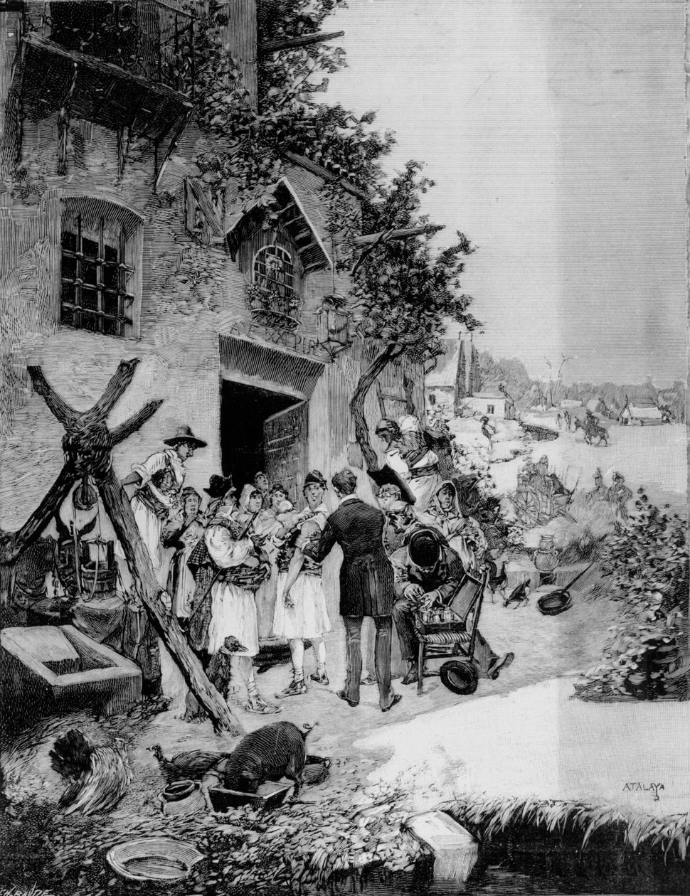 Realizando uma vacinação pública contra a cólera na área de Murcia, 1885 (foto bw) de Enrique Atalaya Gonzales