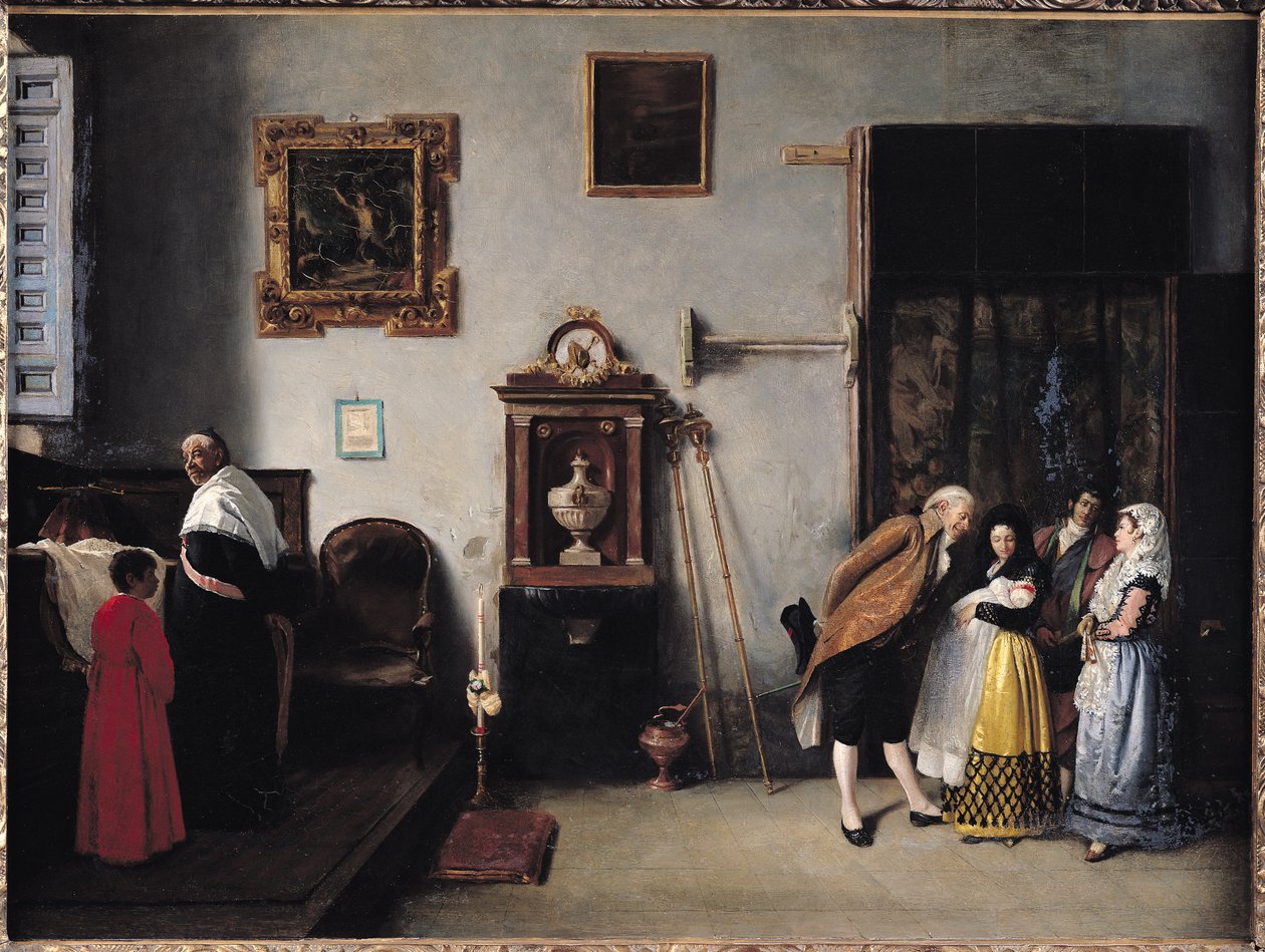 Uma missa na Espanha para celebrar o nascimento de um bebê, 1872 de Enrique Melida