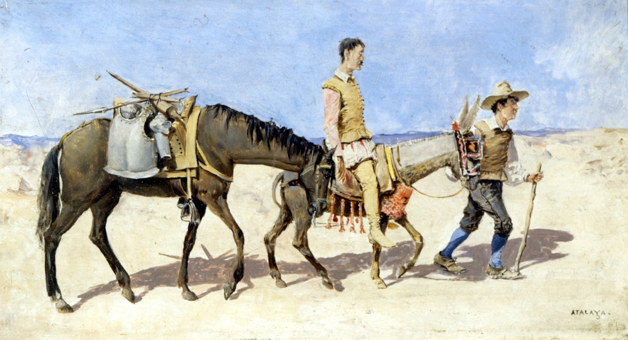 Dom Quixote e Sancho Pança. Pintura por Atalaya. finais do século XIX. de Enrique Atalaya