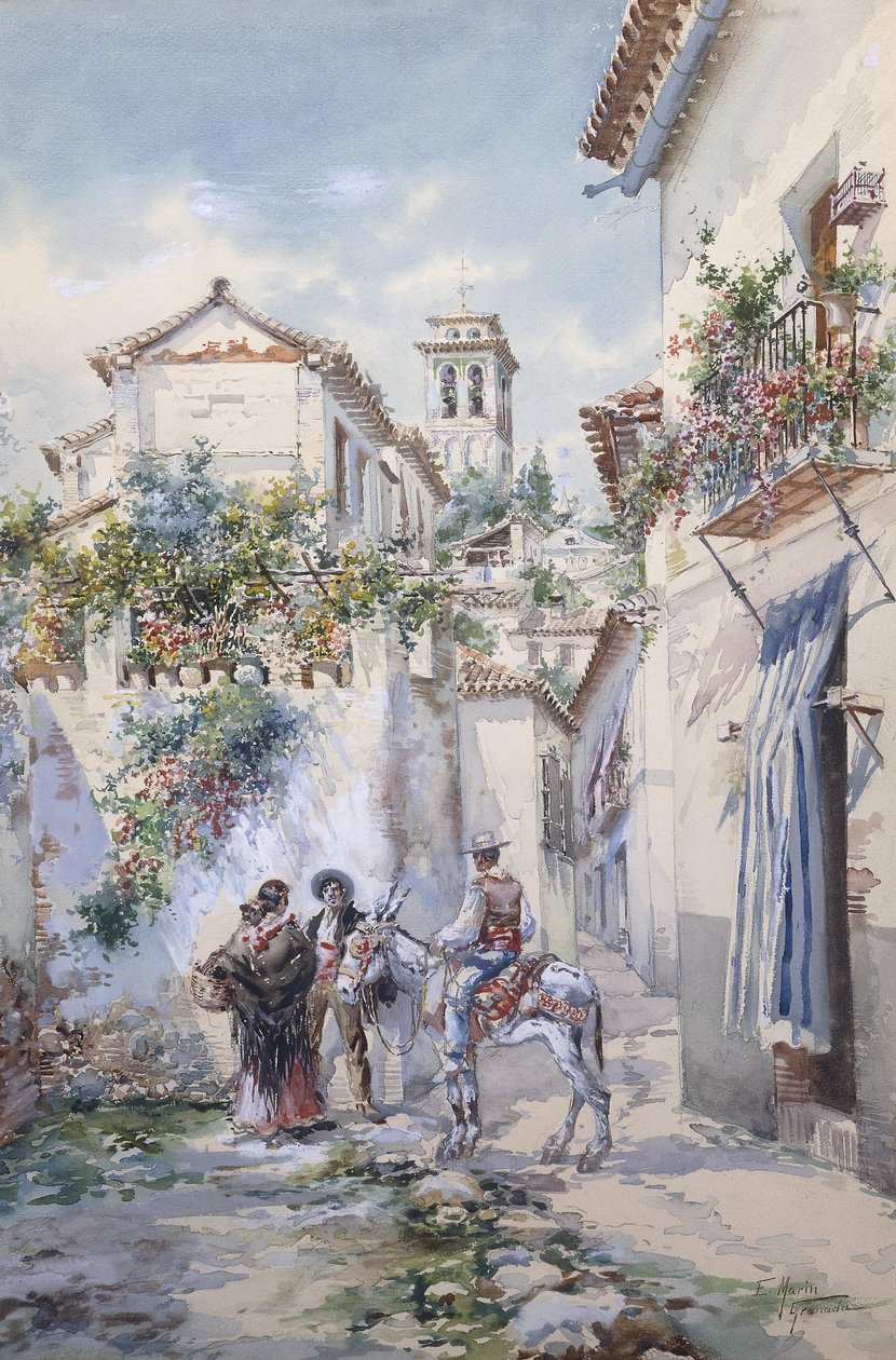 Pátios, Granada (lápis e aquarela sobre papel) de Enrique Marin Higuero