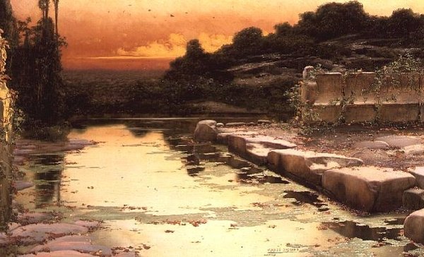 Ruínas inundadas em Sunset de Enrique Serra