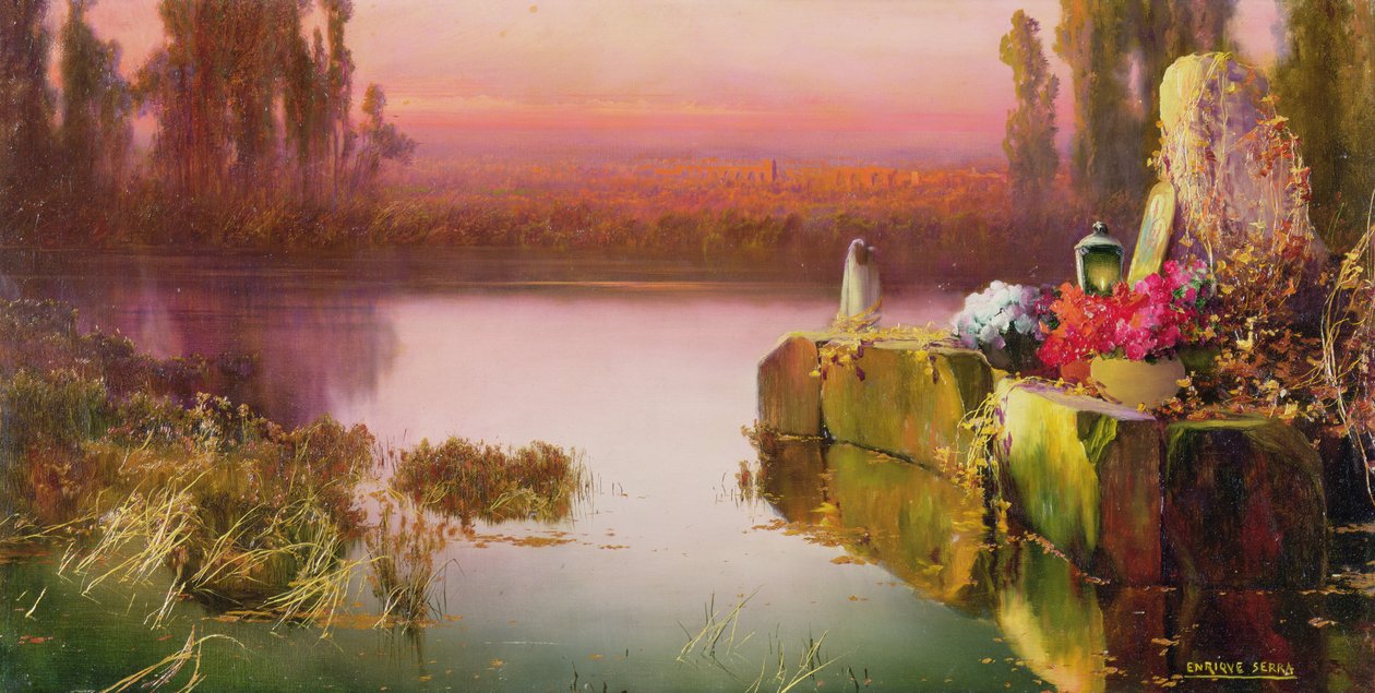 Ruínas inundadas no pôr do sol, c.1898 (óleo sobre tela) de Enrique Serra