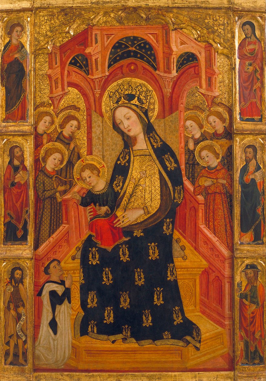Virgem com Criança rodeada de Anjos - Virgem dos Anjos - Pintura de Enrique de Estencop (de Bruselas ou Mestre Anrich) (activo 1372-1400) - ca 1390 - Tempera em painel - 142,2x99 - Museu Nacional d