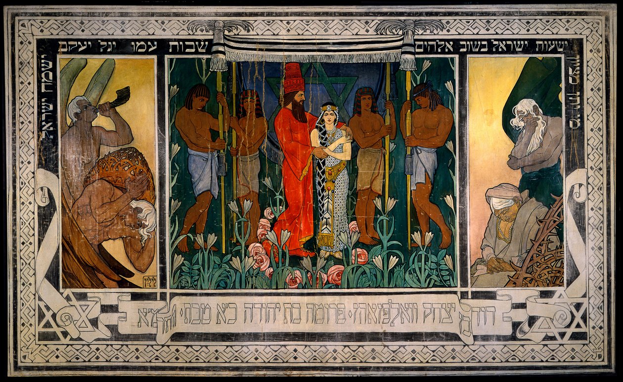 Um esboço de casamento alegórico para um tapete dedicado ao Sr. e Sra. David Wolffsohn Triptych (de ... de Ephraim Moses Lilien