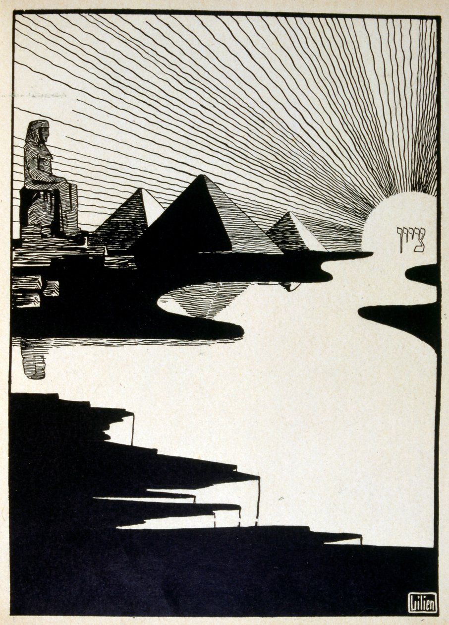 Festival de Páscoa, do livro Judá ilustrado por Efraim Moses Lilien (1874-1925). Lilian é considerado o pai da iconografia sionista, criada no estilo Jugendstil (art nouveau alemão). Ele ilustrou