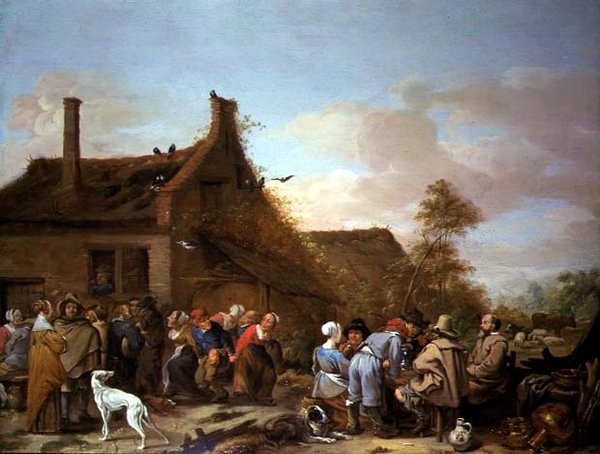 Camponeses Merrymaking fora de um Inn de Erasmus de Bie