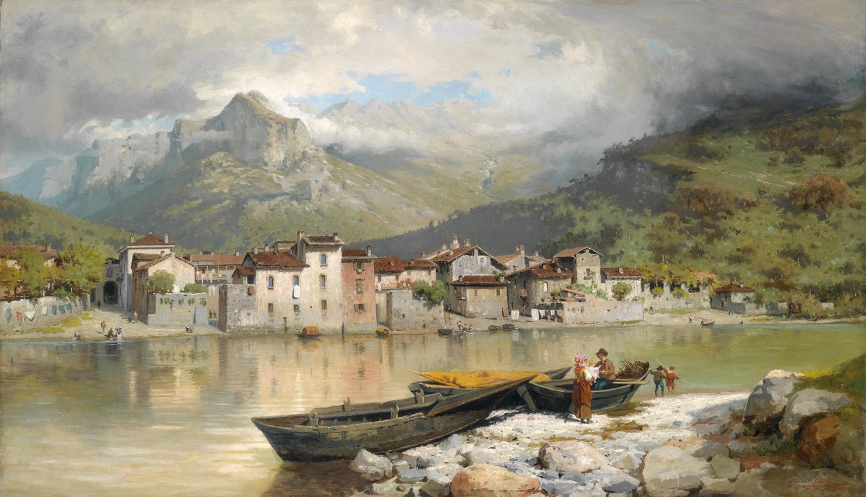 Família pescador em Lecco no lago de Como de Ercole Calvi