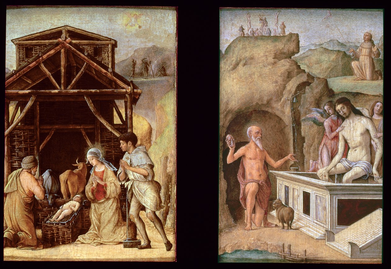 A Adoração dos Pastores e O Cristo Morto, c.1490 (painéis) de Ercole de Roberti