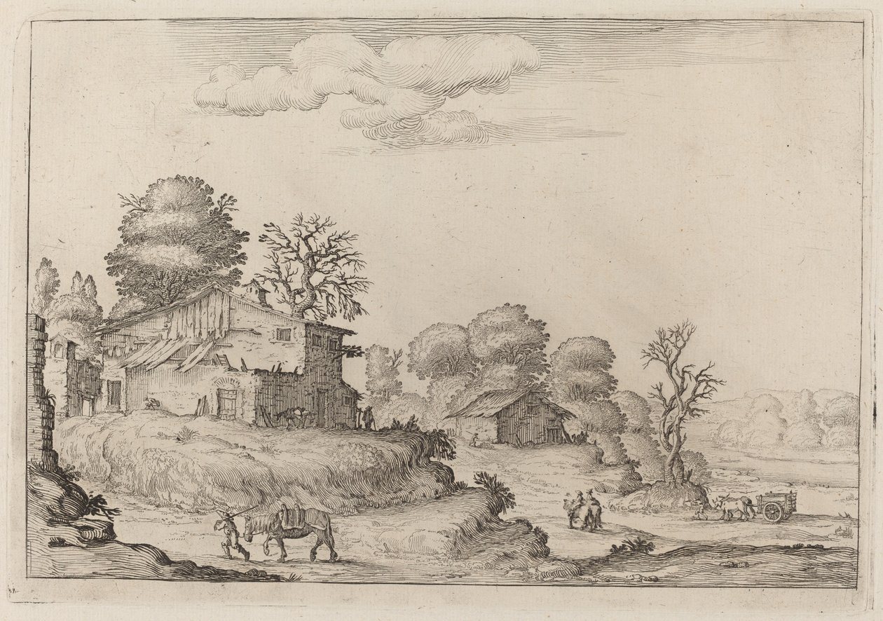 Paisagem rústica com camponeses e cavalos de Ercole Bazicaluva