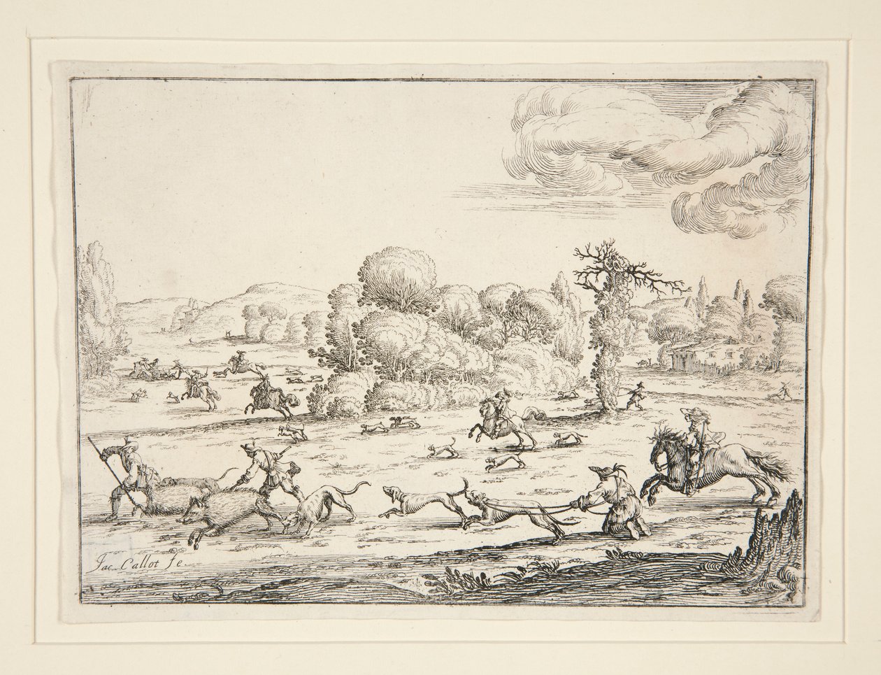 Cena de caça: Perto da Matança (após um desenho de Jacques Callot 1592-1635) de Ercole Bazzicaluva