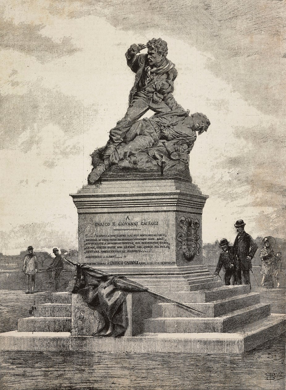 Monumento a Enrico (1840-1867) e Giovanni Cairoli (1842-1869), patriotas italianos, grupo de bronze do escultor Ercole Rosa (1846-1893), no Monte Pinciano, Roma, Itália de Ercole Rosa