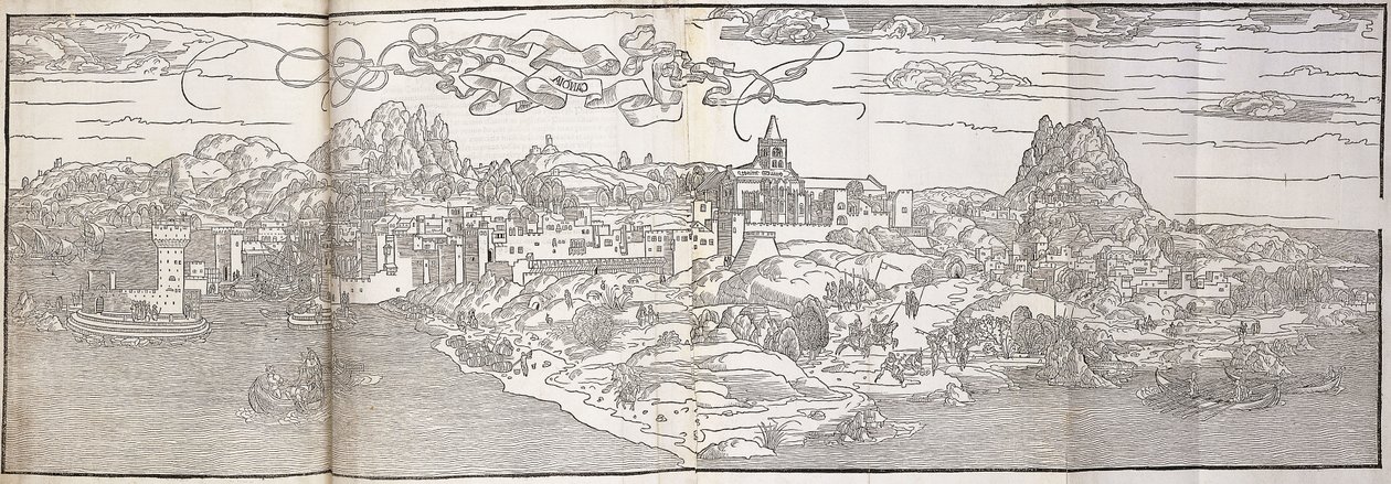 Uma vista panorâmica de Candia de Erhard Reuwich