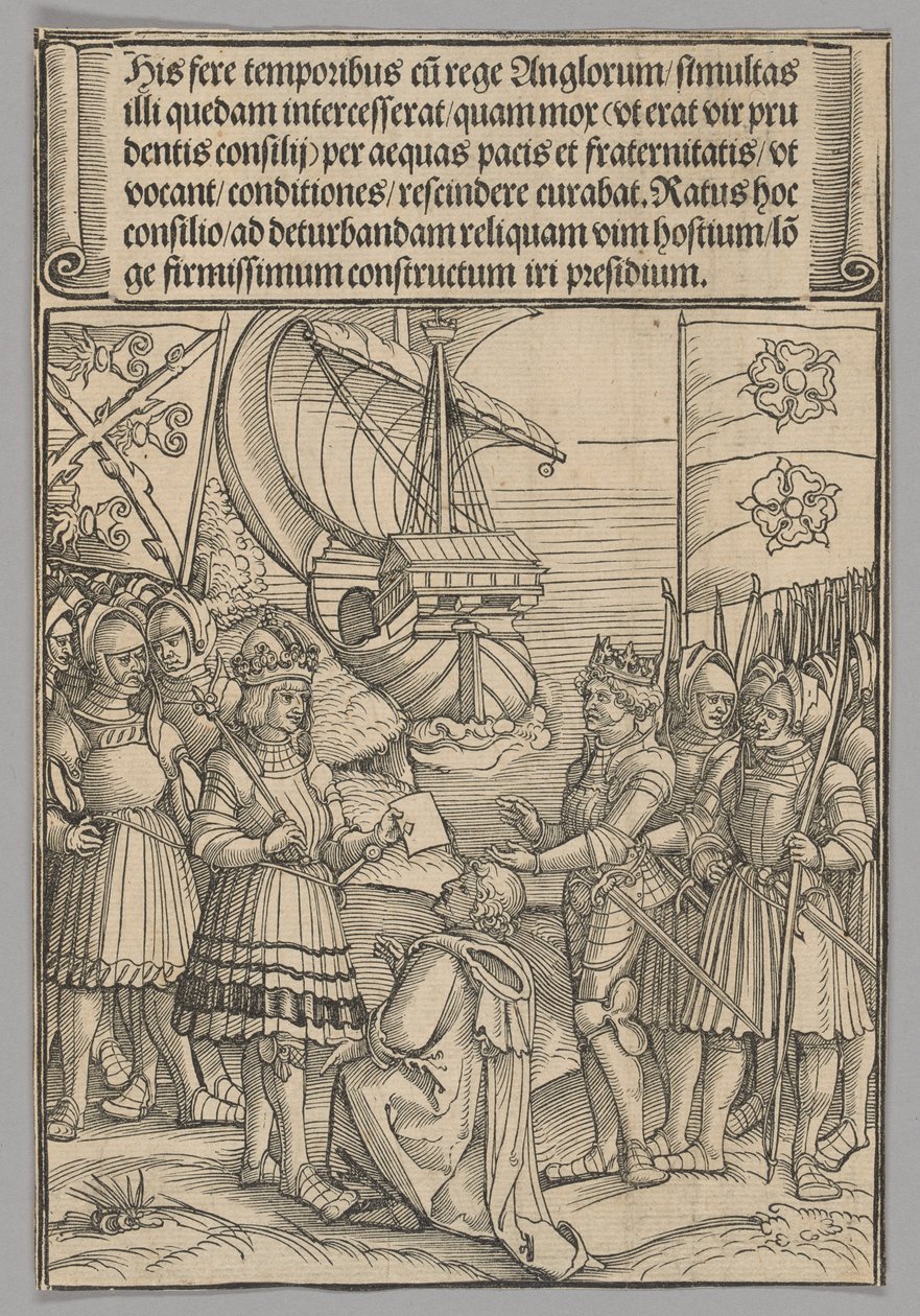 Maximiliano e Henrique VII da Inglaterra, placa 11 de Cenas Históricas da Vida do Imperador Maximiliano I do Arco do Triunfo de Erhard Schon