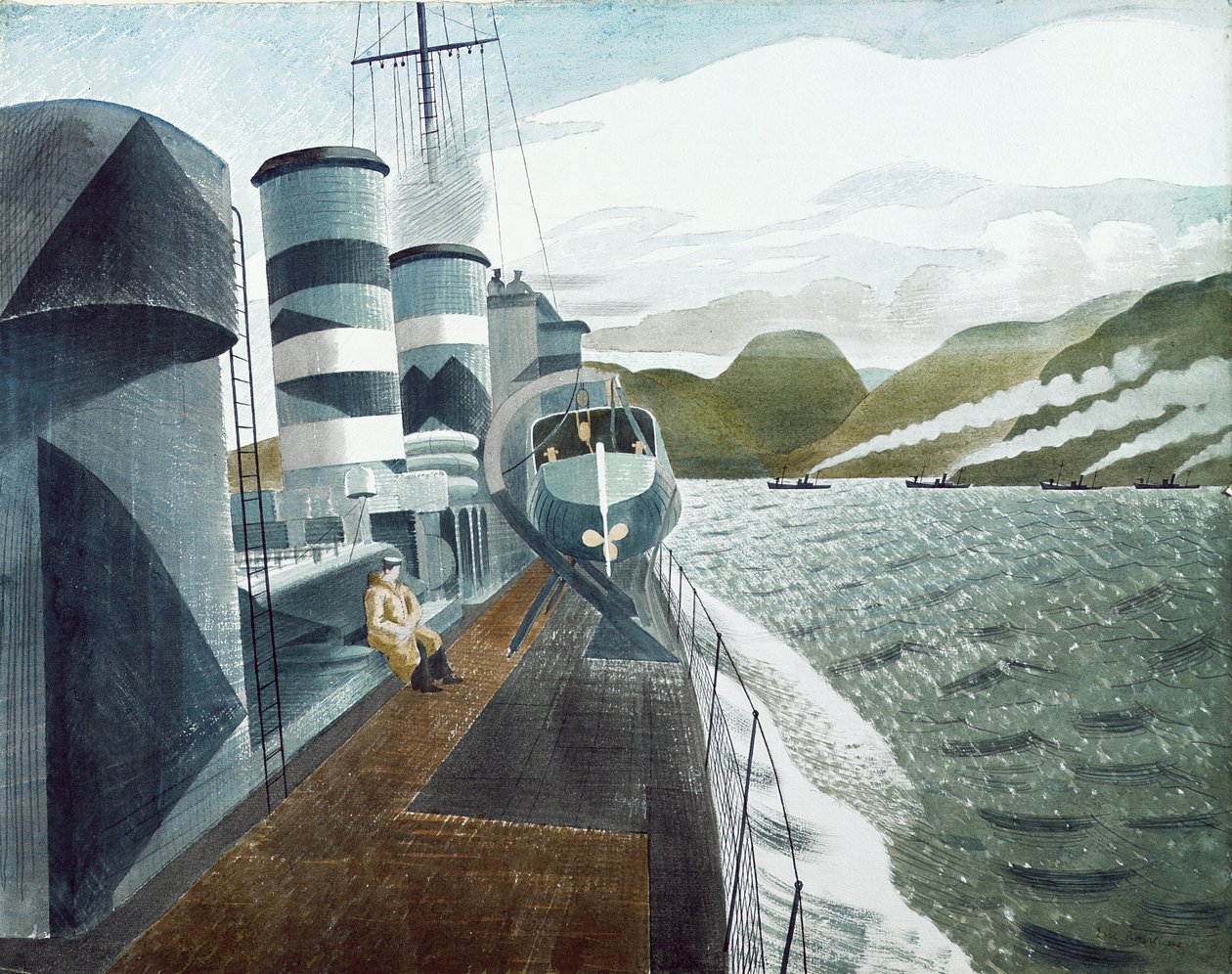 Deixando o Scapa Flow (lápis e wc no papel) de Eric Ravilious