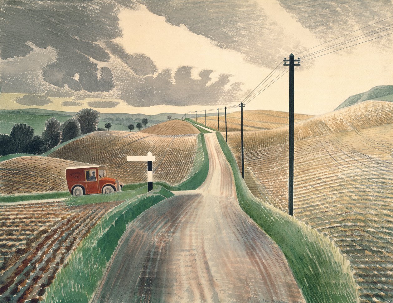 Paisagem de Wiltshire, 1937 (aquarela) de Eric Ravilious