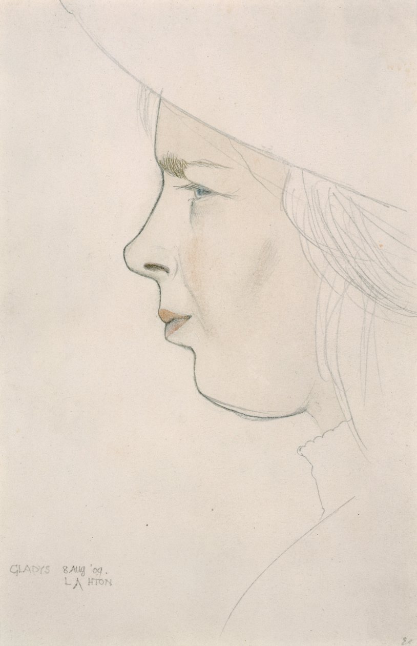 Retrato da irmã da artista Gladys Laughton, 8 de Agosto de 1909 (lavagem a lápis e a cores) de Eric Gill