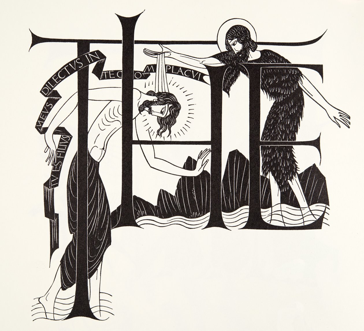 O Baptismo de Jesus por João Baptista dos Quatro Evangelhos de Eric Gill