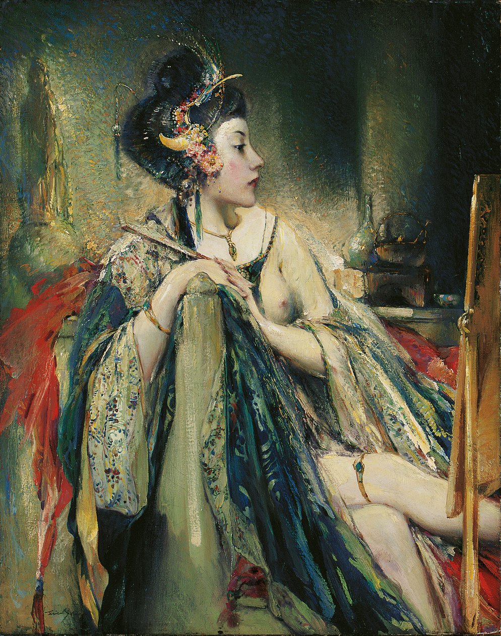 Uma mulher exótica em seu banheiro (óleo sobre tela) de Eric Pape