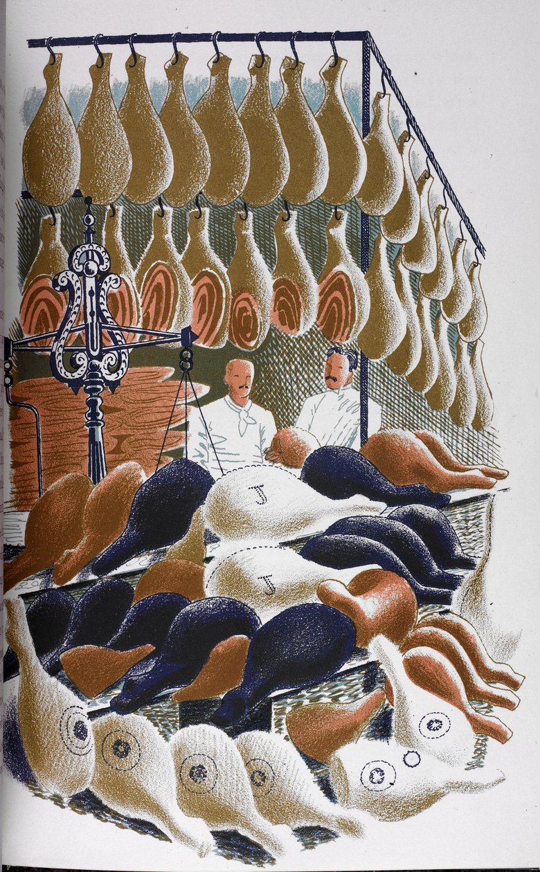 Uma vista dentro de uma loja de talhos. de Eric Ravilious