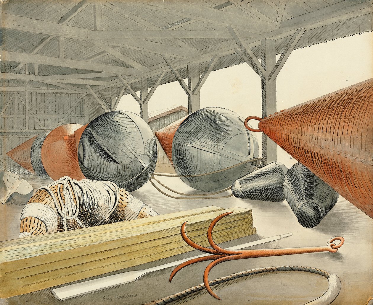 Bóias e gancho, 1933 de Eric Ravilious