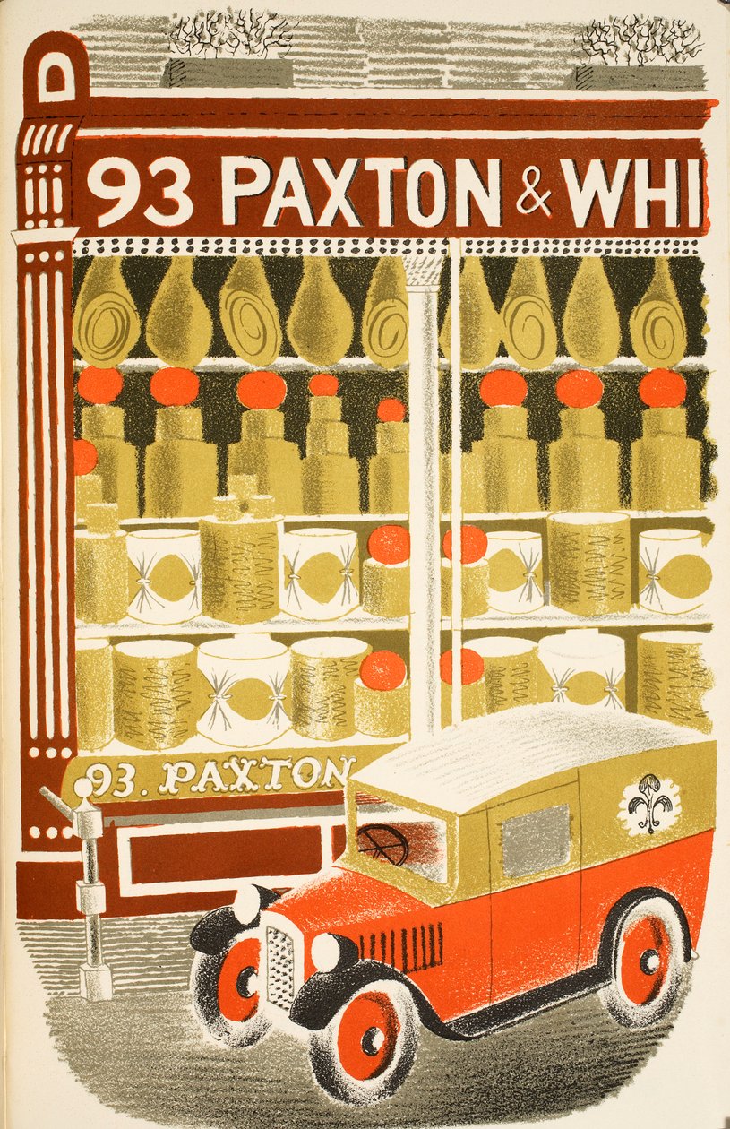 Cheesemonger, ilustração de "High Street", de JM Richards, impressa pela Curwen Press, pub. pela vida do país, 1938 de Eric Ravilious