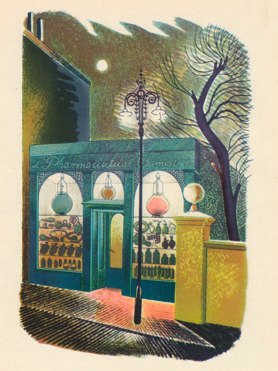 Farmácia à noite, 1938, 1946 de Eric Ravilious