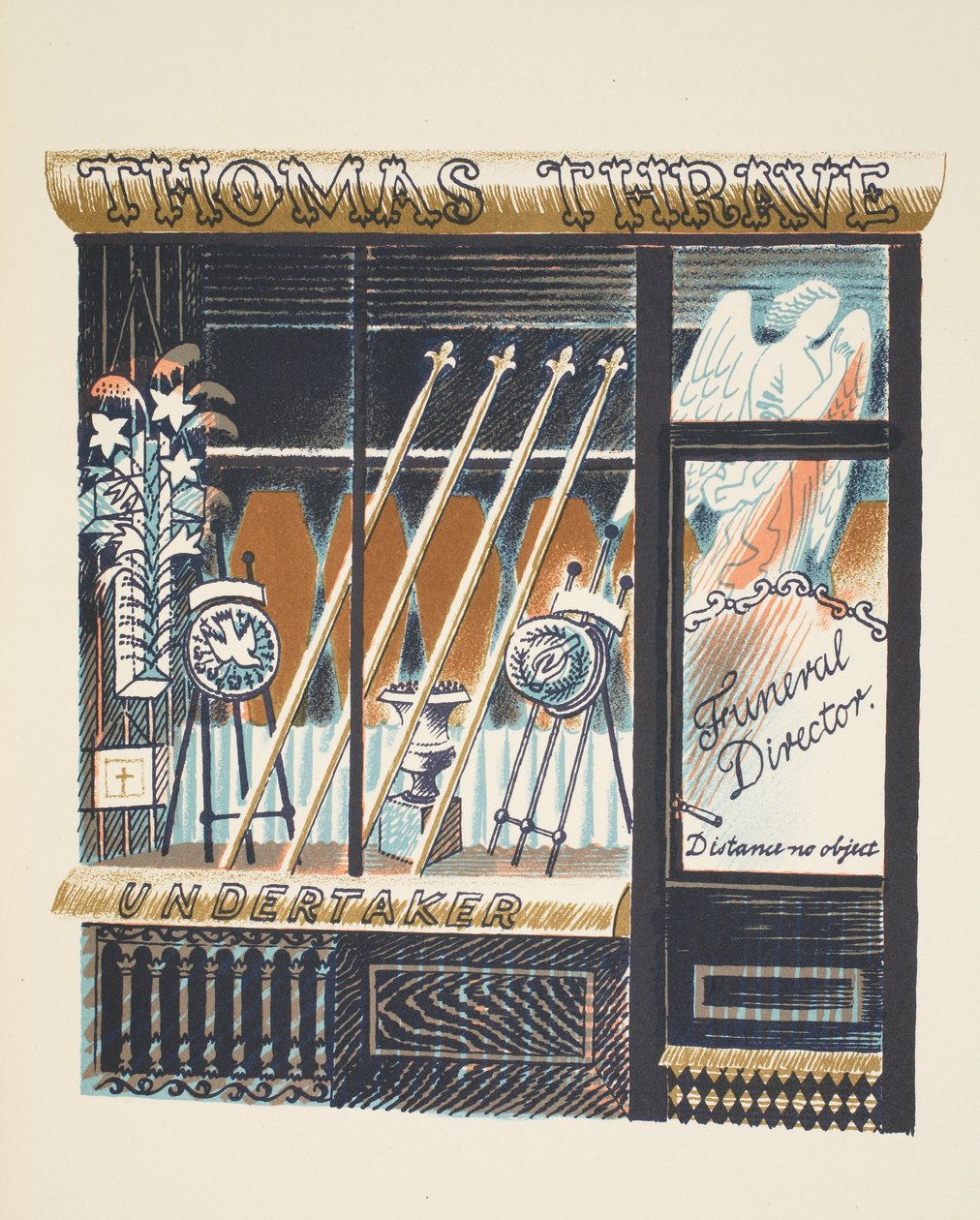 Diretor Funeral, ilustração de &39;High Street&39; por JM Richards, impressa pela Curwen Press, pub. pela vida do país, 1938 de Eric Ravilious