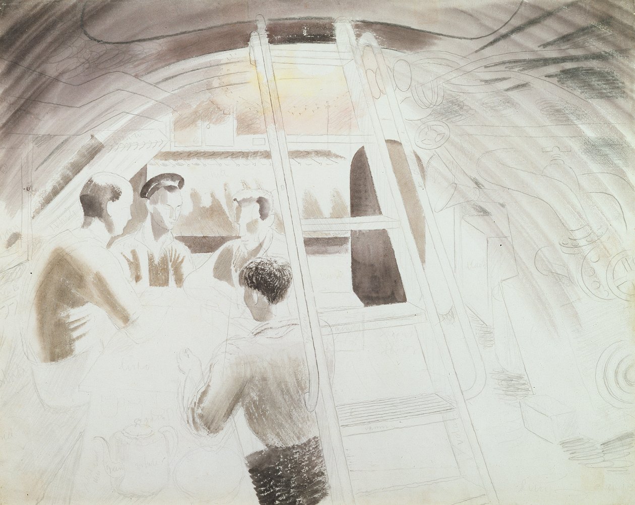 Homens no intervalo (lápis e lavagem) de Eric Ravilious