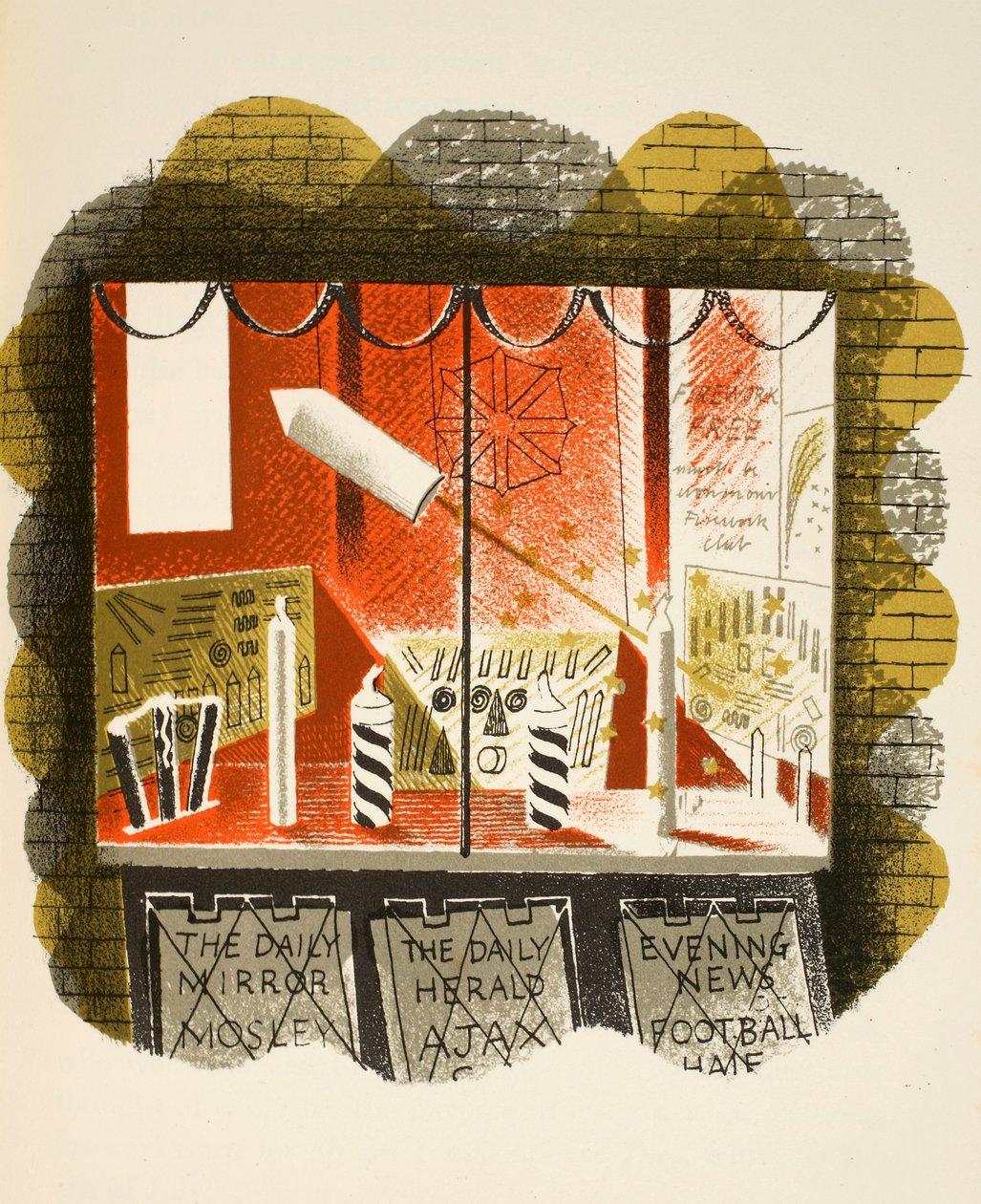 Bancas de jornal, ilustração de &39;High Street&39;, de JM Richards, impressa pela Curwen Press, pub. pela vida do país, 1938 de Eric Ravilious