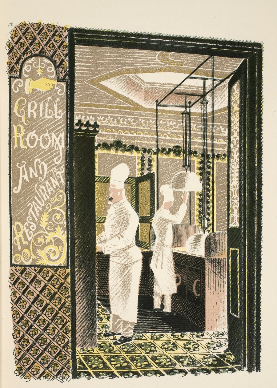 Restaurant and Grill Room, ilustração de &39;High Street&39; de JM Richards, impressa pela Curwen Press, pub. pela vida do país, 1938 de Eric Ravilious