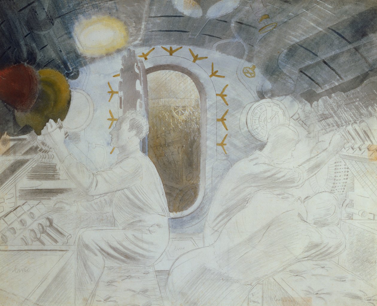 Controles de trabalho quando submerso, c.1940 (lápis e wc no papel) de Eric Ravilious