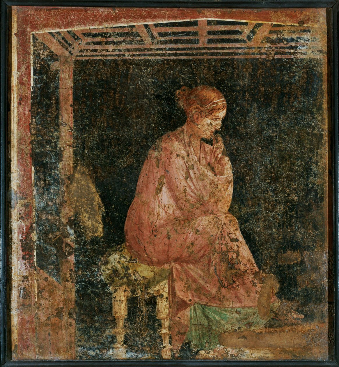 Uma mulher sentada de Pompeia, Itália (mural) de Erich Lessing