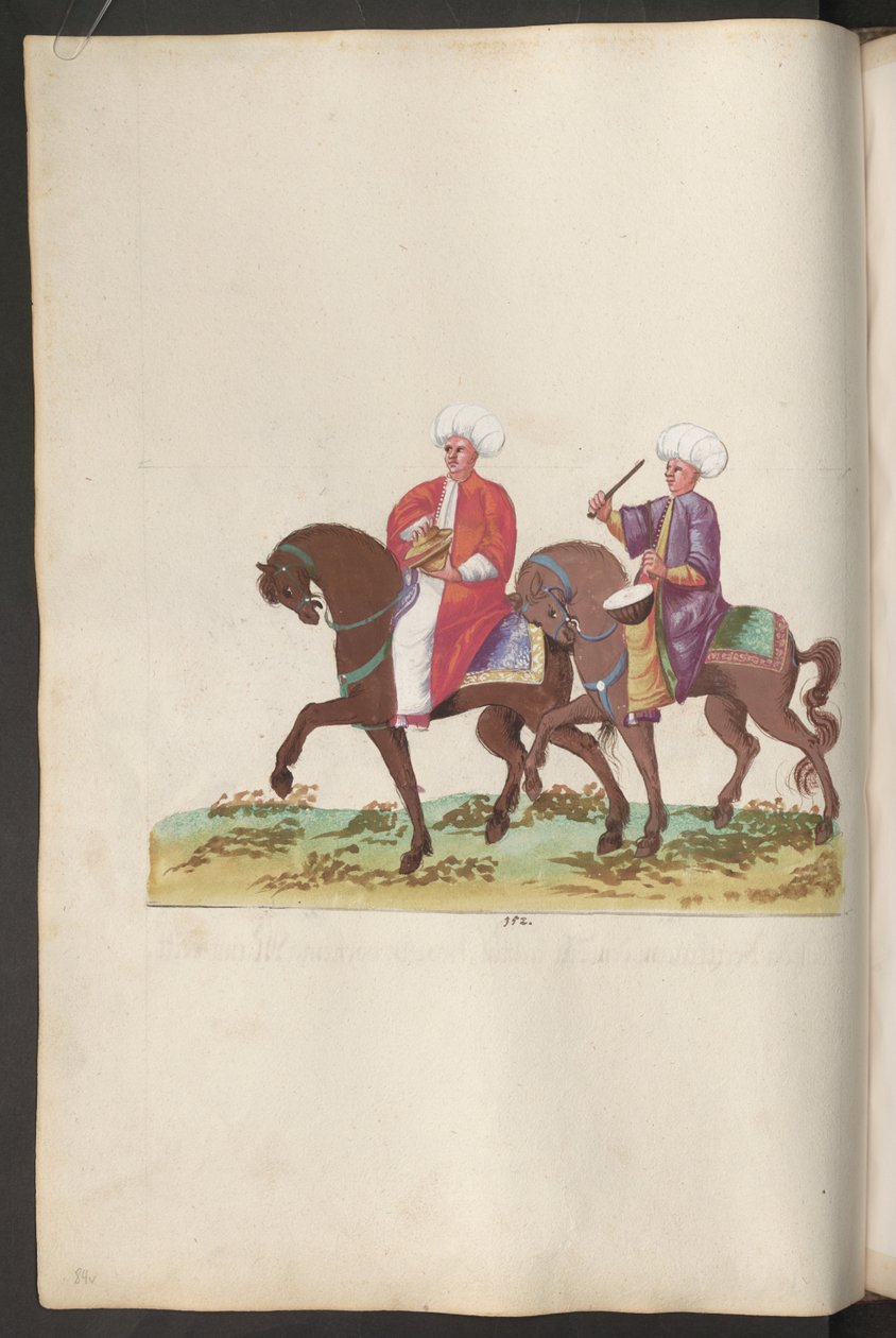 Cerimónia de casamento turca: músicos com instrumentos de percussão a cavalo de Erich Lessing