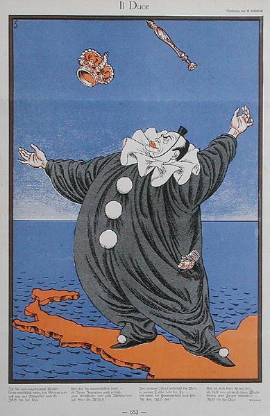 Caricatura de Benito Mussolini (1883-1945), da revista 