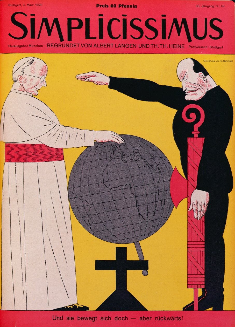 Papa Pio XI (1857-1939) e Mussolini (1883-1945) na época do Tratado de Latrão de 1929, ilustração da capa da revista 