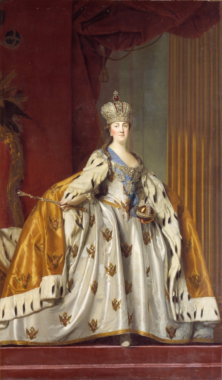 Retrato da imperatriz Catarina II 1729-1796 em suas vestes de coroação, 1766. de Erichsen