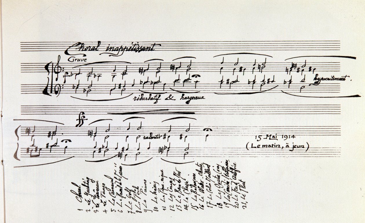 Detalhe da partitura musical de Esportes e Entretenimento de Erik Satie de Erik Satie