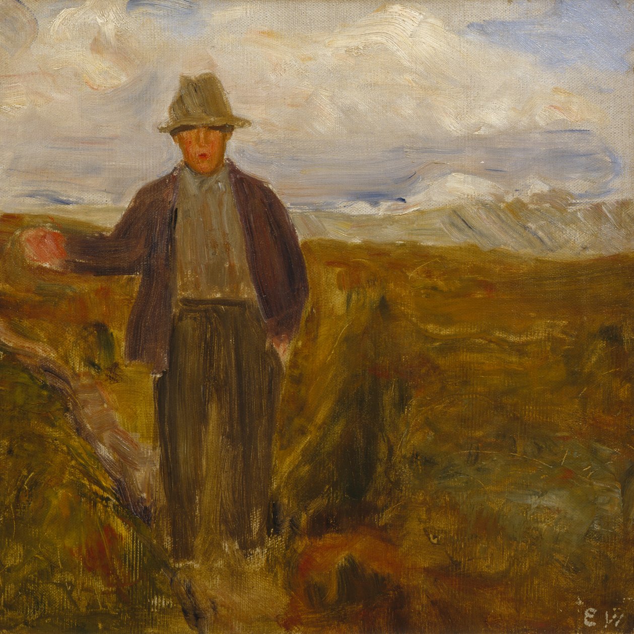 Homem com a montanha Smiubelgen e Rondane na parte de trás de Erik Theodor Werenskiold